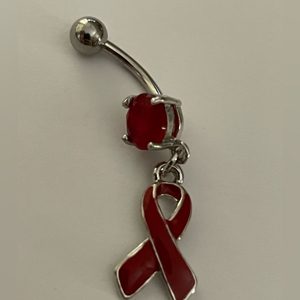 316L Stainless Steel Red Cancer Ribbon 14G Belly Ring NEW